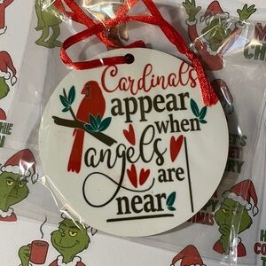 Cardinals Appear Ornament with Red Ribbon